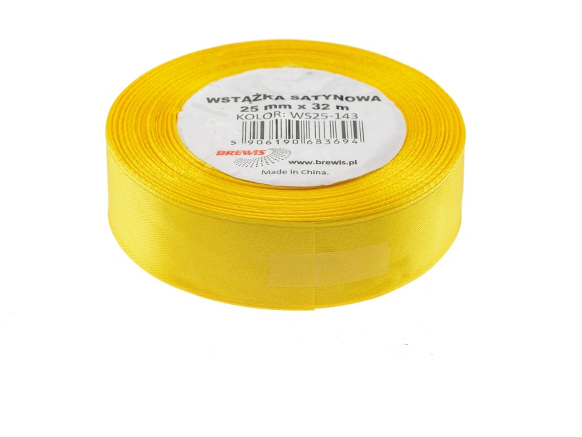 Wstążka satynowa 25mmx32m żółta 2 Brewis